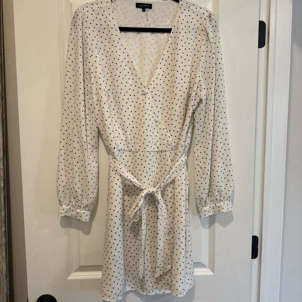 1. State White Long Sleeve Wrap Dress with V-Neck